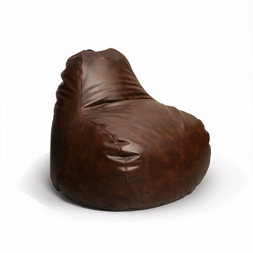 Cone Bean Bag Set of Leather with Stool Light Brown