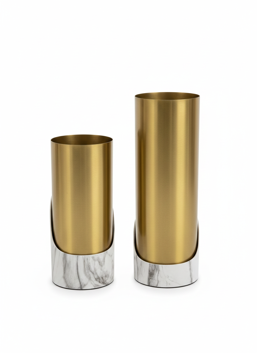Brass Cylindrical Decor Pieces Pair