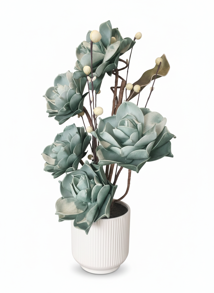 Green And White Flower Pot