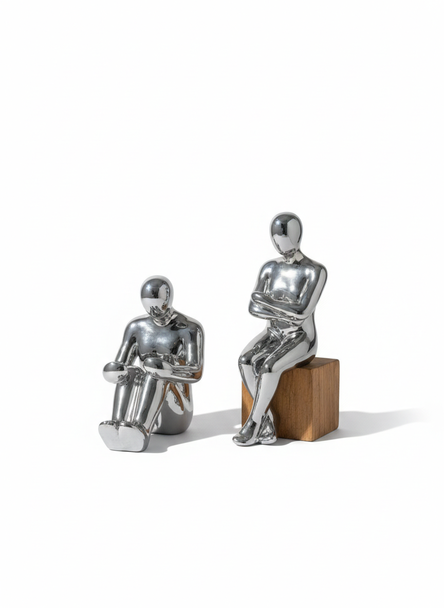Silver Reading Men Statue (set of two)