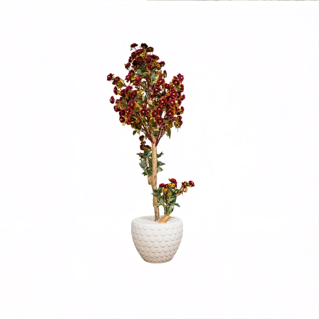 Luma white stone 16 inch with maroon blossom tree